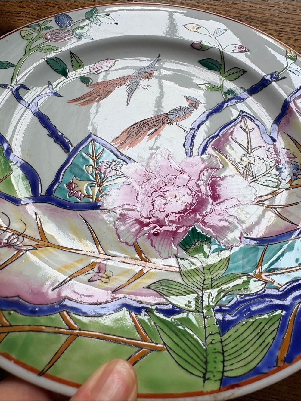 Vintage Hand-Painted tobacco Leaf Floral Ceramic Wall Plate- 10.5” - Picture 5 of 12